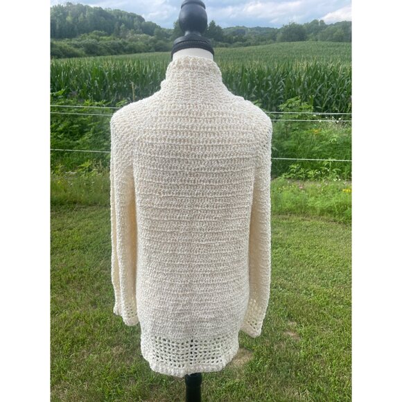 Handmade Womens Cream Crochet Cardigan Sweater Open Front & Shawl Collar Size Sm - Picture 5 of 5